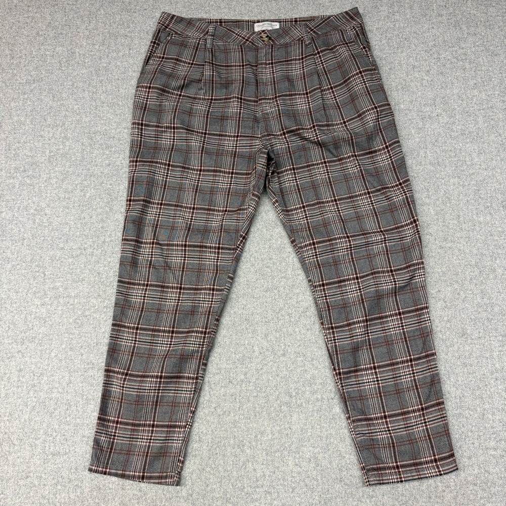 Cotton On Oxford Trouser Size 36 Grey Plaid Tapered Pleated Stretch Mens Pants